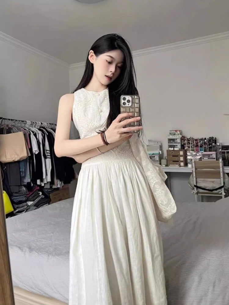 Hnewly Sleeveless 2000s Vintage Y2k Midi Dress Women Casual Elegant One Piece Dress Korean Fashion Outfits Even Party Beach Style