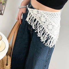 Hnewly  Bohemian Knitted Back Flap Ethnic Style Hand-knitted Knitted Butt Flap Crocheted Multifunctional Triangular Scarf Tie Straps