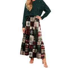 Hnewly  Retro Style Medieval High Waist Baggy Ruffled  Skirt for Female Fashion Classic Plaid Daily Travel Versatile Pleated Half Dress