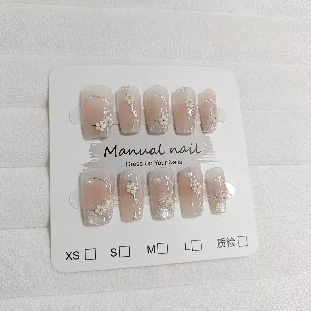 Lunivop  10pcs Short Square False Nails for Gluing Flower Blush Fake Nail with Design Charms Fashion Manicure Nail Tips Press on Nails