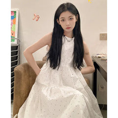 Hnewly  Woman Dress Preppy Style Polka Dot Sleeveless Loose Summer Fashion Sweet Elegant Princess Female Dresses Casual