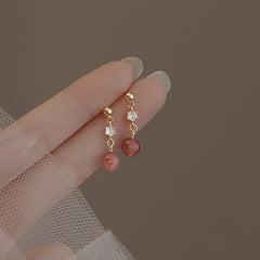 Hnewly  New Fashion Sweet Heart Red Drop Earrings for Women Korean Crystal Long Chain Tassel Earrings Party Wedding Jewelry Brincos