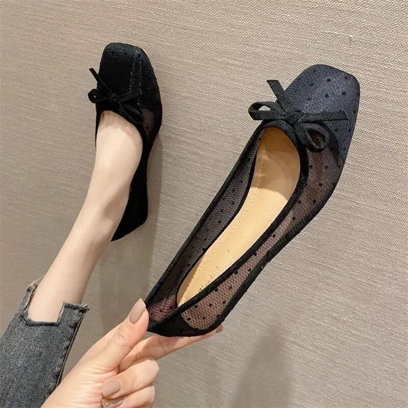 Hnewly  Pointed Toe With Bow Shoes for Women High Quality Fashion Spring Comfortable and Elegant Trend Beau Today Y2k Woman Flats