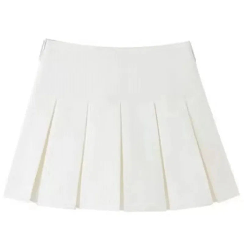 Hnewly  White Women Pleated Skirts Fashion High Waist Zipper Dancing Mini Skirts Elegant Student All Match A Line Skirt Summer New