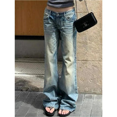Hnewly Women's Casual Style Harajuku Y2K Wide Leg Jeans Vintage High Waist Loose Blue Pants Winter Female Baggy Denim Trouser