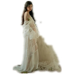 Hnewly  Women Maternity Dress for Photoshoot Lady White Elegant Lace Perseptive Long Dress Clothing for Studio Photography Shooting