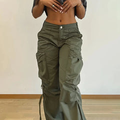 Hnewly y2k Streetwear Pockets Cargo Pants Harajuku Low Rise Baggy Straight Pants Loose Korean Fashion Trousers Aesthetic Womens