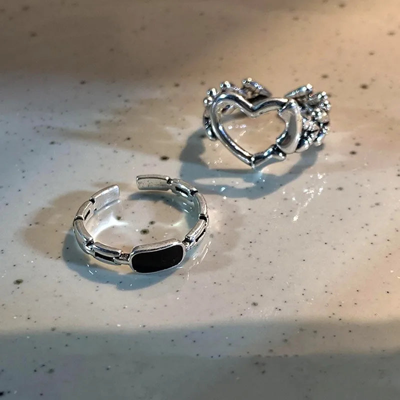 Hnewly Minimalist Silver Color Cuff Rings for Women Couples New Fashion Creative Smooth Pattern Geometric Party Jewelry Gifts