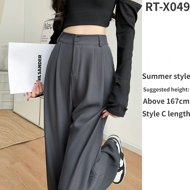 Hnewly New Women’s Wide Leg Pants Women Korean Style High Waist Black Trouser Office Ladies Fashion Loose Grey Suit Trousers Streetwear