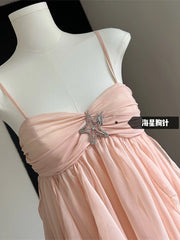 Hnewly Fashion New Women Vacations Pleated Suspender Vestidos Solid Color Irregular Ruffle Design Female Dress Vintage Cozy Chic