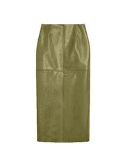 Hnewly  Street Green Leather Jacket Skirt Sets Women Stand Collar Zipper Pleated Coat Spliced Long Skirts Autumn Lady Y2k Outfits