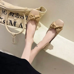 Hnewly  Woman Flats with Bow Low Heel Elegant Shoes for Women Square Toe Dress Discount Cheap Liquidation Summer Chic Stylish Y2k