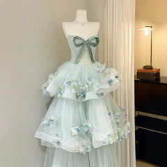 Hnewly  French Forest Style Strapless Long Evening Gown with High-end Feel, Birthday Coming of Age Gift Princess Dress