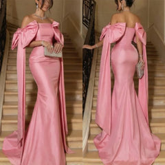 Lunivop  High Quality Customized Bow Pink Wedding Party Dresses Floor Length Sweep Train Strapless Robe Soiree Dubaï Luxury Promotion