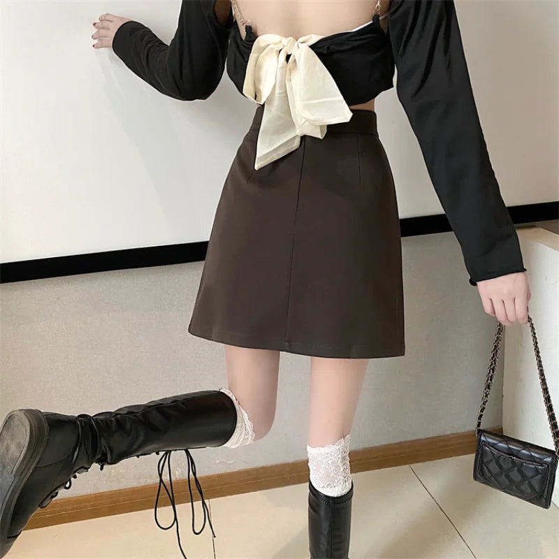 Hnewly DRESS TO IMPRESS Summer Mini Skirts Women Faldas A-line Solid Hot Soft Simple Stylish High Waist Office Ladies All-match Retro Trendy Minimalist