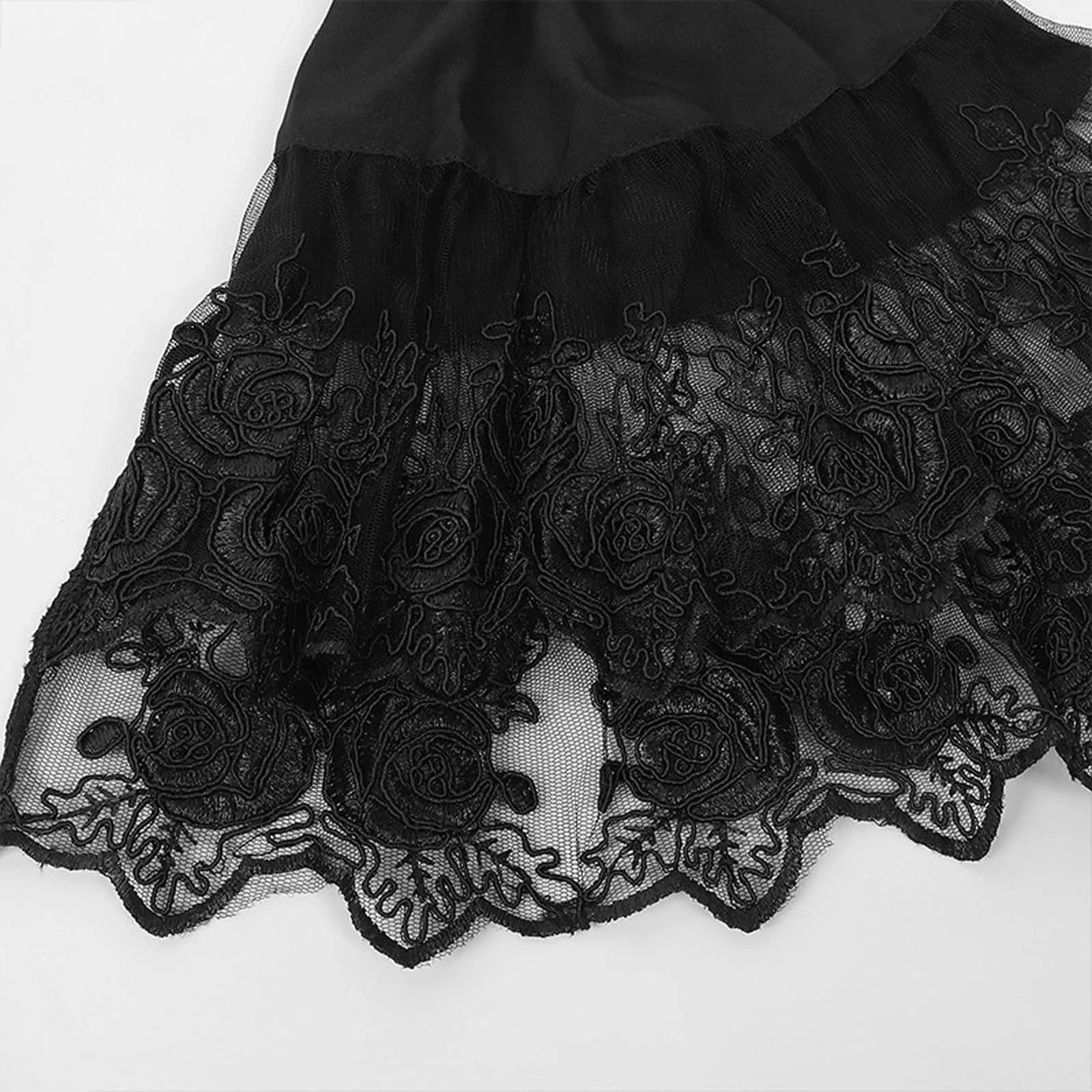 Hnewly Elegant French Style Solid Shirt for Women Stand Flare Long Sleeve Lace Embroidery Ruffles Bandage Top Gothic Vintage Blouse