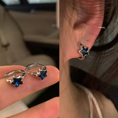 Hnewly 1Pair Y2K Trendy Cute Sweet Blue Star Hoop Earrings For Women Girls Simple New Fashion Vintage Earrings Aesthetic Jewelry Gift