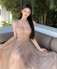 Hnewly  Woman Dress Bow Sleeveless Slash Neck Mesh Patchwork Princess Sweet Elegant Summer Fashion Party Dresses Female