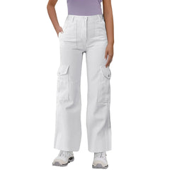 Hnewly  Ladies' Loose Casual Mid Waist Multi-Pocket Solid Color Work Pants Fashionable Harajuku Style Straight Trousers