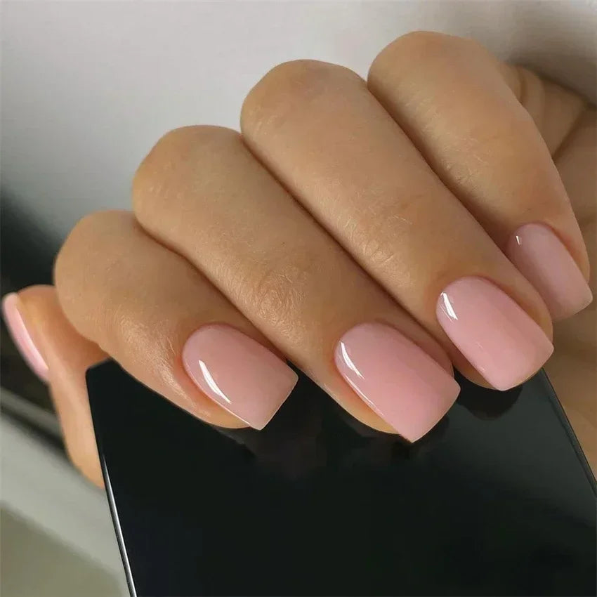 Hnewly 24pcs Artificial Nail Art Fake Nails Full Coverage Removable Ballet Short Press On Nails tips Chips Waterproof Solid Colour set