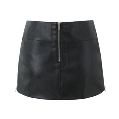 Hnewly  Black mini skirts for woman korean fashion fall faux leather skirt vintage punk clothes PU skirts zipper up harajuku fashion