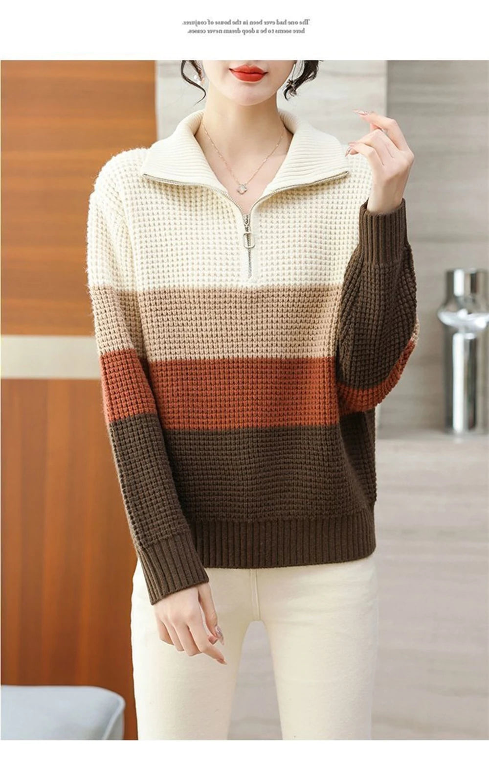 Hnewly  Knitted Stripe Sweater Women's Lapel V-neck Autumn Winter 2025 New Contrast Color Versatile Knitwear Long Sleeve Pullover Tops