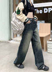 Hnewly Women's Harajuku Style Loose Wide Leg Jeans Autumn Winter Street Fashion Retro Straight Loose Denim Trousers ﻿