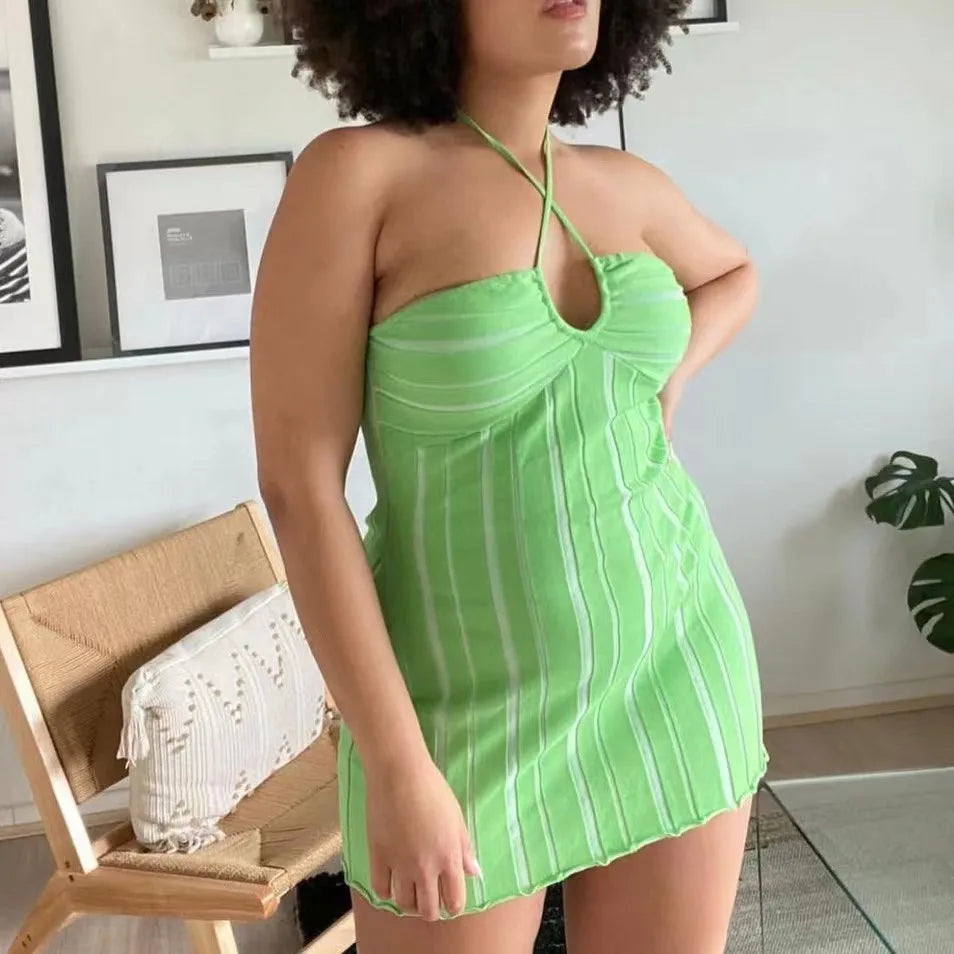 Hnewly   New Wrap Chest Knit Dress Beach Vacation Strapless Necktie Women's Dress mid Waist Short Skirt Pure Color Summer Dress