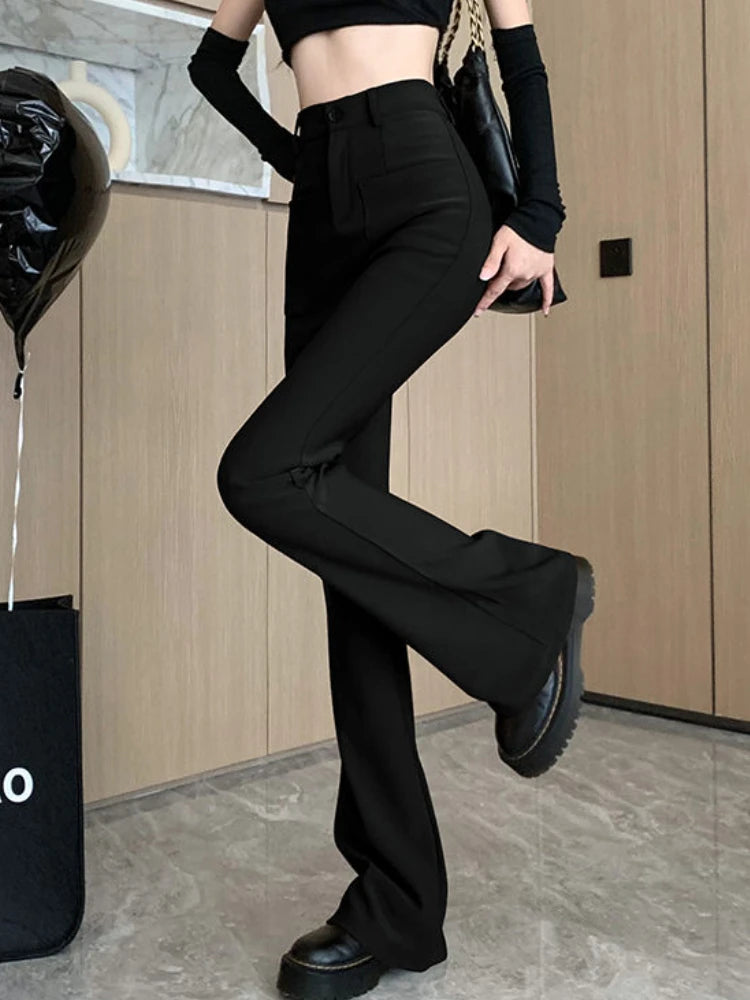 Hnewly Flare Pants Women Slim Casual Sexy Streetwear Basic Solid Spring Chic All-match Korean Style Fashion Soft Ins High Waist Females