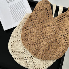 Hnewly  Summer Beach Straw Handbag Eco Friendly Handmade Woven Cotton Crochet Tote Bags Purse Vacation Shoulder Bag