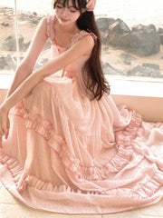 Hnewly French Elegant Chiffon Dress Beach Style Sleeveless Sweet Fairy Summer Even Party One Piece Dress Korean Fashion 2000s Vintage