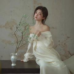 Hnewly  Women Maternity Dress for Photography White Elegant Off-shoulder Pregancy Dresses for Studio Photo Shoot Clothing for Photo