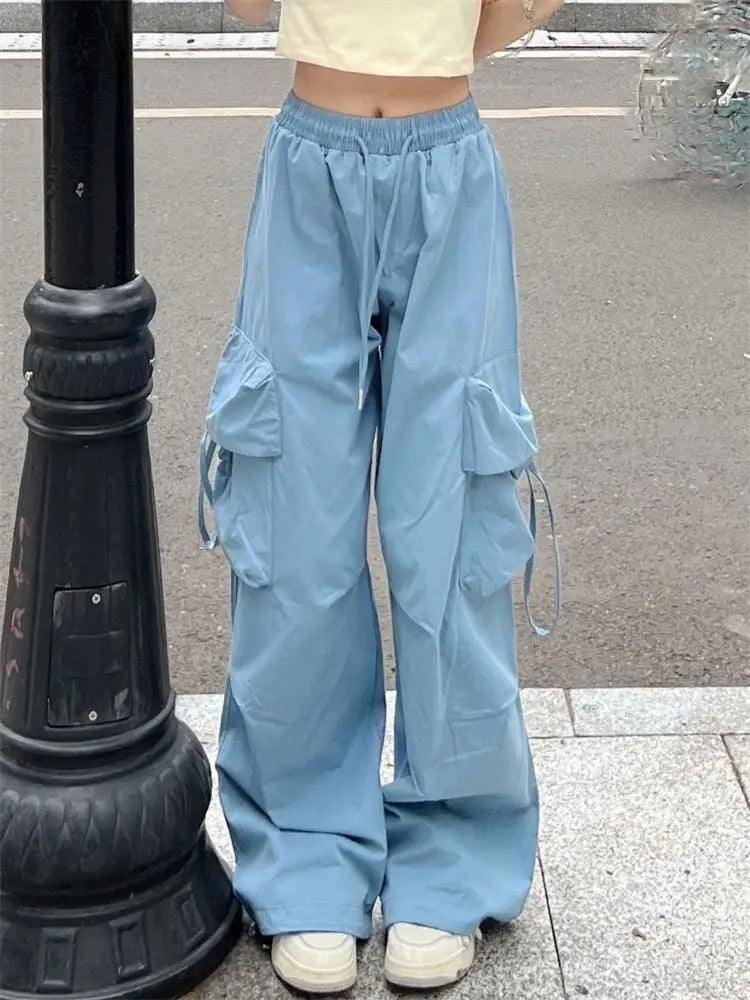 Hnewly Y2k Cargo Pants Women Streetwear Casual Wide Leg Pants Harajuku Vintage Solid Baggy Straight Trousers Ladies Oversize Sweatpants