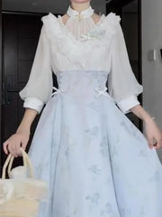 Hnewly  Elegant Summer Floral Lace Party Dress Women Casual Vintage Midi Dress French Lolita Korean Fashion Chic One Piece Dress