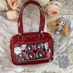 Hnewly  Sweet Bow Black Ladies Ita Bag Square Leather Tote Bag Women Harajuku Large Capacity Transparent Shoulder Bag Y2k