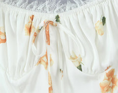 Lunivop  Retro White Floral Bow Ruched Chest Lace Slash Collar Satin Mini Dress Women Short Puff Sleeve Low Waist Swing Dresses Robe