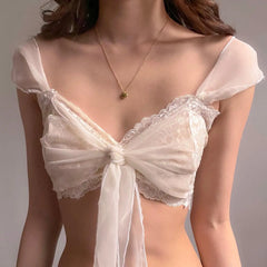 Hnewly Sexy Mesh Perspective Crop Tops Summer Y2K Lace Low cut Slim Strap Top High Street Nightclub Top Women's Wear
