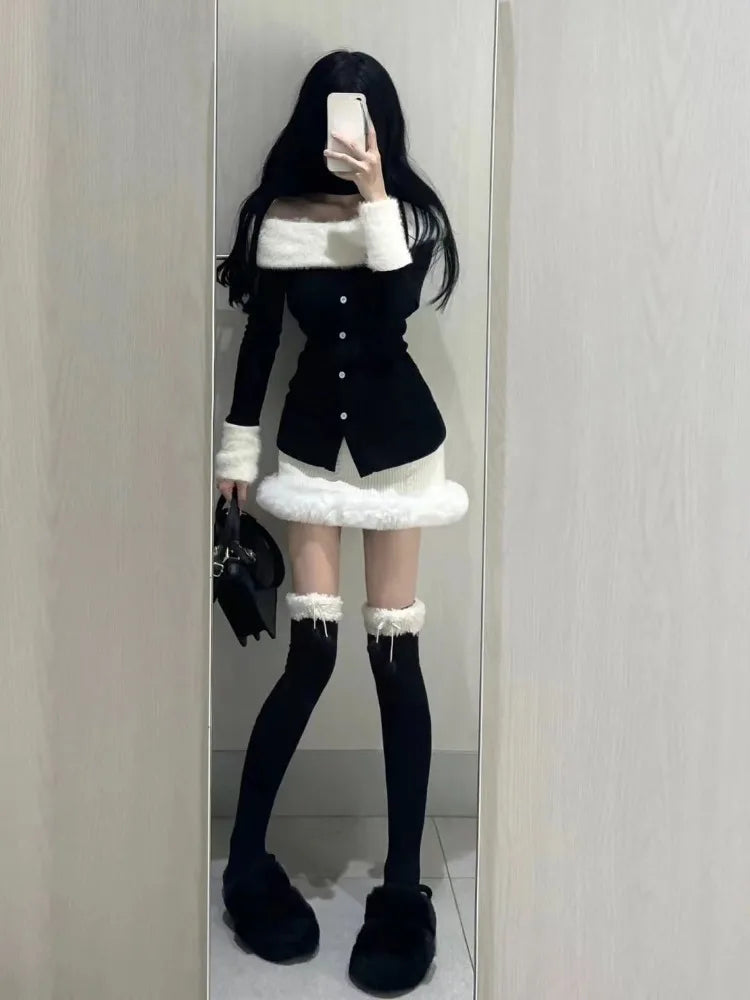 Hnewly trashy outfits Fashion Sexy Off Shoulder Long Sleeve Slim Fit Tops Women+ Y2k High Waist Bodycon Skirts Early Autum New Two Piece Sets
