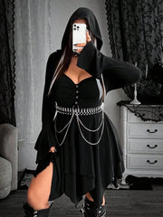 Hnewly  New Dark Gothic Sexy Heart-Shaped Deep V-Neck Long-Sleeve Dress Holiday Retro Plus Size Irregular Hem Mini Dress Party Elegant
