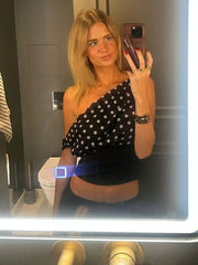 Hnewly  Polka Dots Print T-Shirts Women Summer Trend Skew Collar Off Shoulder Backless Street Fashion Trend Ruched Crop Tops