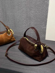 Hnewly  Fashion Shoulder Bag for Women Frosted Leather Boston Pillow Bag Versatile Casual Soft Leather Crossbody Handbag