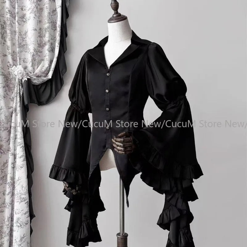 Hnewly Gothic Kawaii Girl Sweet Cute Lolita Lantern Sleeve Shirt Y2k Aesthetic Lace Patchwork Blouse Tops Women JK Loose Blouse Chic