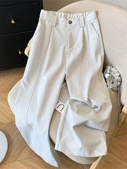 Hnewly  Casual Elegant Wide Leg Pant Women Vintage High Waist Loose Korean Trousers Fall Winter Pockets Solid Simple Retro Pants
