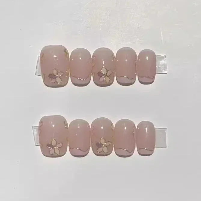 Hnewly 10pcs Mini Flower Fake Nails Short Square Press on Nails Glitter Cat Eye False Nails Full Cover Sweet Cute Manicure Nail Art Tip