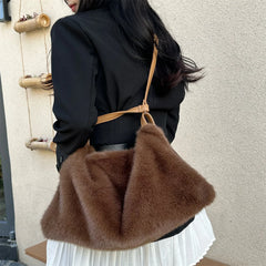 Hnewly  Women's Plush Crossbody Bag Single Shoulder Handbag Large Capacity Casual Autumn Winter Fur Bag Fashionable All-Match Bag