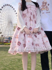 Hnewly  Kawaii Sweet Loose Lolita Print Dress Women's Summer Design Sling Bow Lace Lovely Dresses Female Fashion Pretty A-line Dresses