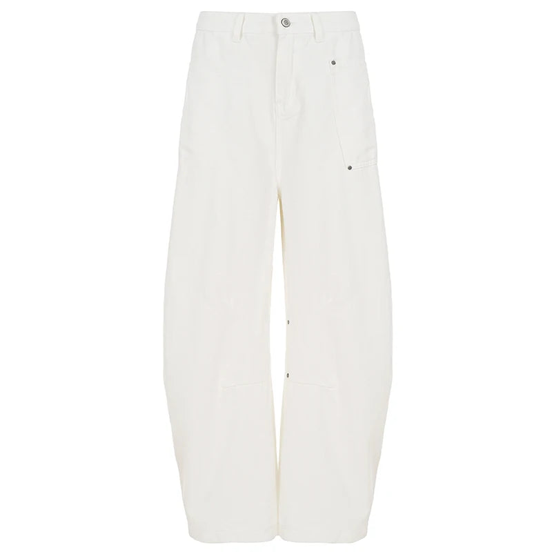 Hnewly  White Streetwear Wide-Leg Jeans For Women Chic Y2k Low Waist Denim Pants Harajuku All match Loose-Fit Trousers Casual