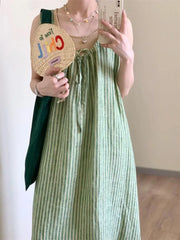 Hnewly  Striped Dresses Women Sleeveless Slash Neck Loose Summer Fashion Holiday Casual Party Dress Female Temperament Elegant