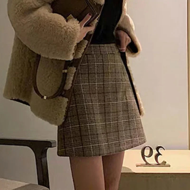 Hnewly Skirts Women Plaid Slim Korean Style Casual All-match High Waisted Mujer Spring-autumn Comfortable Student Club Female Harajuku