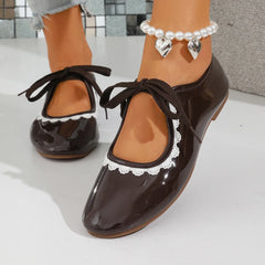 Lunivop  Women Spring Plus Size Lace Slip Strap Soft Sole Non-Slip Flats Round Toe Shallow Mouth Low Top Shoes Lace decorative edge
